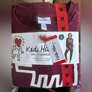 Keith Haring Ladies Lounge Set in Burgundy size M